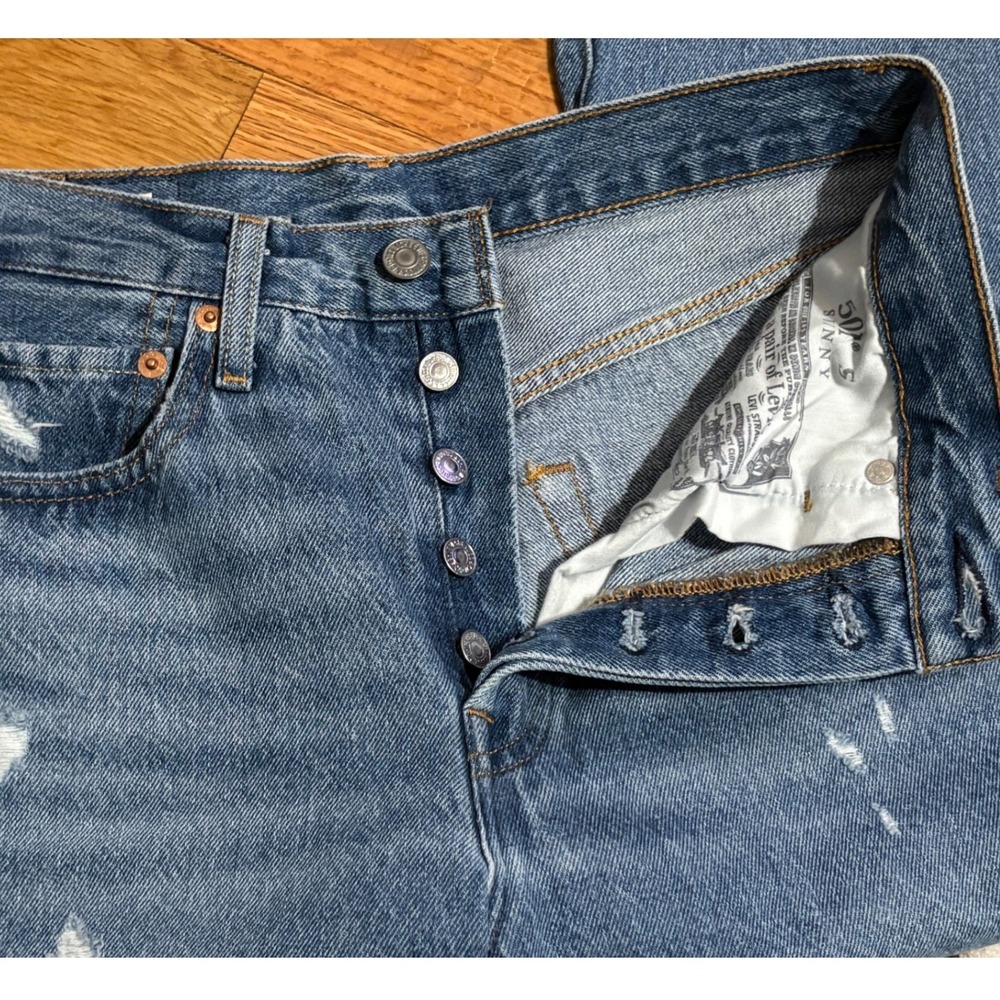 Levis Jeans Womens 27 Blue 501 Distressed High Rise 100% Cotton Button Fly Denim - Picture 3 of 8